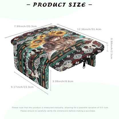 Wanyint Aztec Highland Cow Sunflower Car Center Console Cover Soft Armrest Cover Protector Wear-Resistant Non-Slip Middle Console Pad Protective Cover for Car Storage Box Universal Fit - color: Aztec Highland Cow Sunflower
