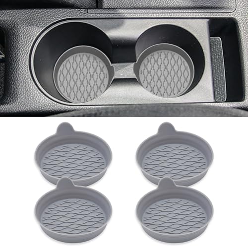4PCS Car Cup Holder Coasters, Universal Silicone Non-Slip Insert Cup Coasters, Soft Wave Pattern Cup Holders, Car Interior Accessories for SUV, Truck, RV (Gray) - color: Gray