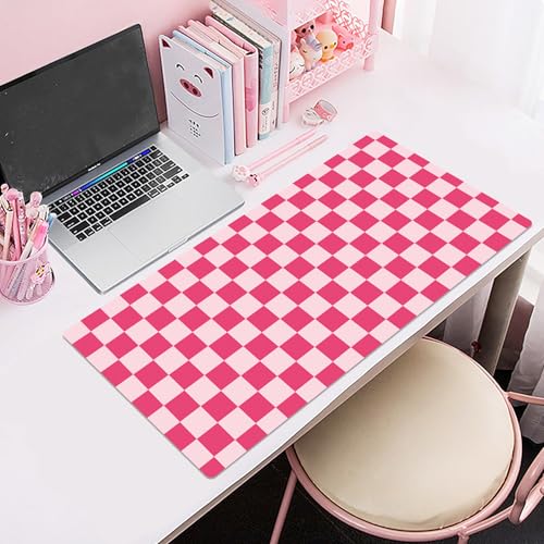 EOBTAIN Pink Checkered Mouse Pad Large,Retro Cute Desk Mat for Keyboard and Mouse,Girly Computer Mousepad XXL Extended Smooth Non-Slip Rubber Desk Protector Accessories for Office 31.5x15.7 Inch - color: Hot Pink