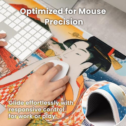 BELLEMOND Japanese Art Desk Mat | Large 31.5x11.8in Anime Mouse Pad for Keyboard & Mouse | Non-Slip Base, Water-Repellent | Original Japanese Design | Edo Lovers - color: Edo Lovers