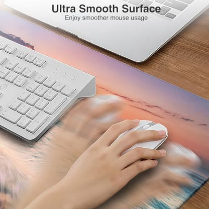 Wireless Charging Mouse Pad, 31.5"x15.8" Large Gaming Desk Mat for Keyboard/Laptop, Waterproof Ultra-Smooth Surface, Non-Slip Base, with 20W PD Adapter, Beach Sunset - color: Sunset Beach-31.5"x15.8"(with Wall Charger)
