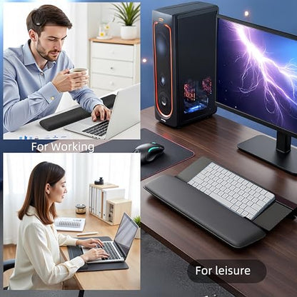 Computer Keyboard Wrist Rest Bracket, Memory Foam Keyboard Wrist Rest Set, Non-Slip Silicone Base, pergonomic and Convenient Typing, ain Relief,Suitable for Office, Work, Gaming (Black)