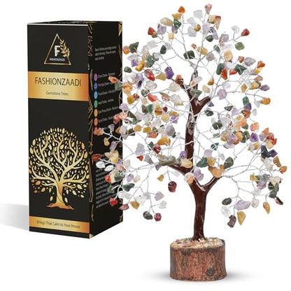 FASHIONZAADI Premium Crystal Tree of Life – 7 Chakra Tree for Healing, Positive Energy, Luck & Manifestation – Gift-Ready Packaging – Ethically Handcrafted Spiritual Gifts for mom - color: Mix Chakra Silver Wire