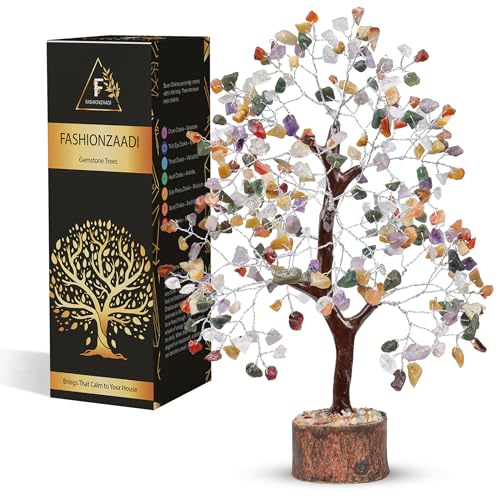 FASHIONZAADI Premium Crystal Tree of Life – 7 Chakra Tree for Healing, Positive Energy, Luck & Manifestation – Gift-Ready Packaging – Ethically Handcrafted Spiritual Gifts for mom - color: Mix Chakra Silver Wire