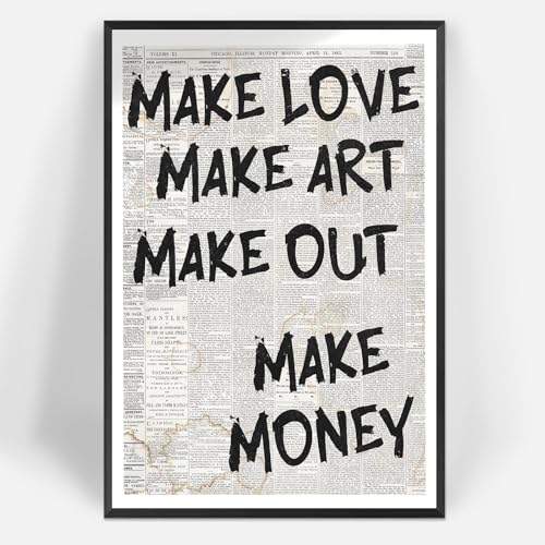 Black Framed Black And White Newspaper Canvas Posters Make Love Make Art Make Out Make Money Wall Art Positive Inspirational Prints Painting For Living Room Bedroom Wall Decor 8x12in - color: Multi 05, size: 8"L x 12"W, style: Black Framed
