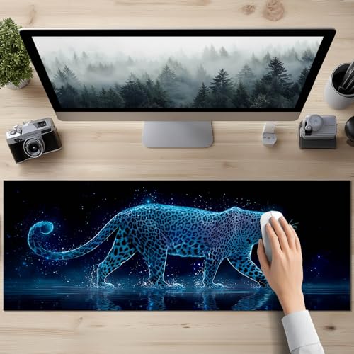 HOMETITUTE XL Mouse Pad Gaming Mousepad 31.5x11.8 Inch Neon Leopard Night Art Non-Slip Keyboard Desktop Protector Mat Diatomite Large Mouse Pad for Home and Office Desk Accessories - color: Neon Leopard Night Art
