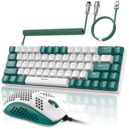 ZIYOU LANG RK-T8PR0 Wired 65% Mechanical Gaming Keyboard and Mouse Combo with RGB LED Backlit Anti-ghosting TKL Mini 68 Key Coiled C to A Cable Tactile Blue Switch for PS4 PS5 Xbox PC Mac Gamer(Green) - color: Green White, size: 65% Keyboard + Mouse