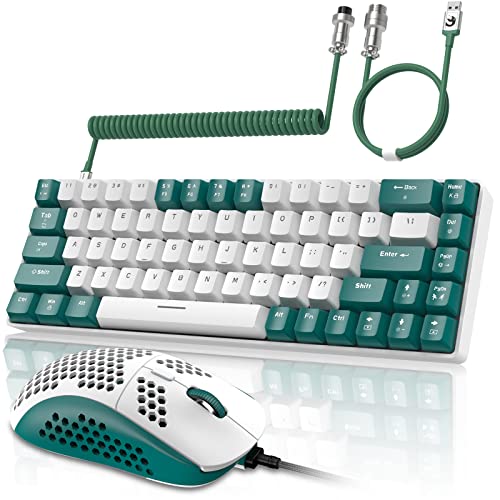 ZIYOU LANG RK-T8PR0 Wired 65% Mechanical Gaming Keyboard and Mouse Combo with RGB LED Backlit Anti-ghosting TKL Mini 68 Key Coiled C to A Cable Tactile Blue Switch for PS4 PS5 Xbox PC Mac Gamer(Green) - color: Green White, size: 65% Keyboard + Mouse