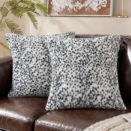 SYSLOON Faux Fur Cheetah Print Pillow Covers 18x18 Inch Set of 2, Leopard Print Decorative Pillow Covers Home Decor for Living Room Sofa & Bed, White - color: White, size: 18" x 18" (Pack of 2)