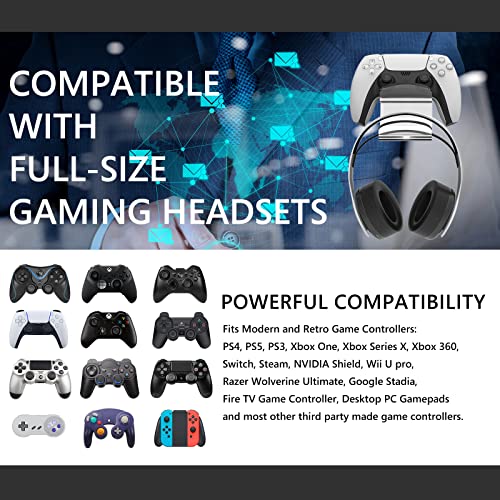 GEEKRIA Wall Mount Controller Holder, Acrylic Headphone & Gamepad Stand, Dual Storage Gaming Hook, Wall Mounted Headset Hanger for PS5 PS4 Xbox Controllers, Space Saving Organizer