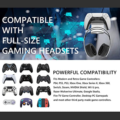 GEEKRIA Wall Mount Controller Holder, Acrylic Headphone & Gamepad Stand, Dual Storage Gaming Hook, Wall Mounted Headset Hanger for PS5 PS4 Xbox Controllers, Space Saving Organizer