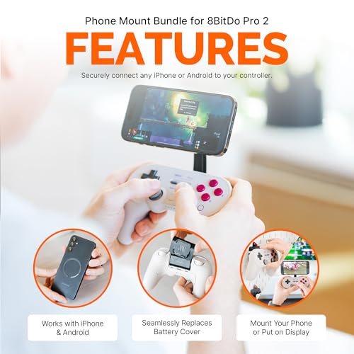 Mechanism Phone Mount Controller Bundle for 8Bitdo Pro 2 Wireless Controller | Easily Connect Any iPhone or Android Device Using Our Ultra Secure Phone Mount - color: 8Bitdo Controller