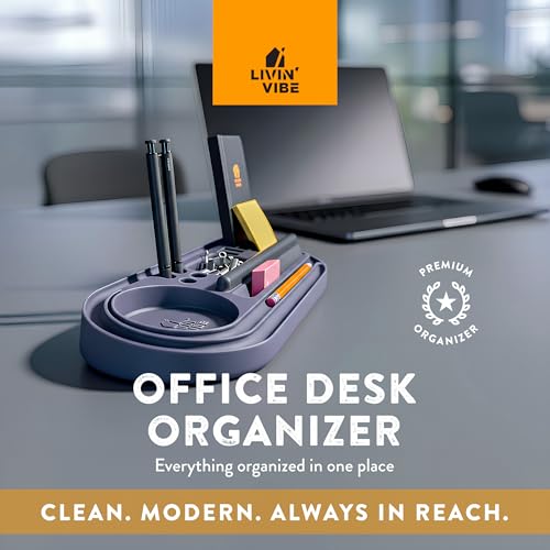Silicone Desk Organizer – Blue Granite Color | Non-Slip, Flexible & Waterproof Tray for Office, Home, or Vanity | L 15.25” × W 5.5” | Durable Multipurpose Organizer for Desk Accessories