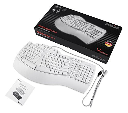 Perixx PERIBOARD-512W Periboard-512 Ergonomic Split Keyboard - Natural Ergonomic Design - White - Bulky Size 19.09"X9.29"X1.73", US English Layout - color: White