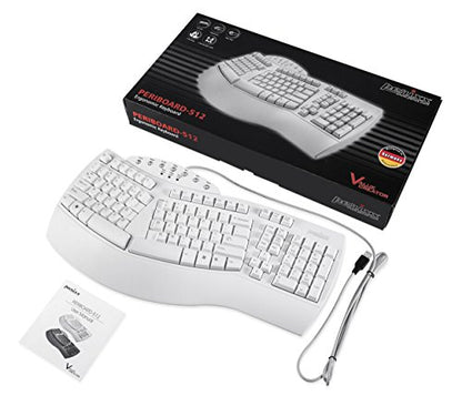 Perixx PERIBOARD-512W Periboard-512 Ergonomic Split Keyboard - Natural Ergonomic Design - White - Bulky Size 19.09"X9.29"X1.73", US English Layout - color: White