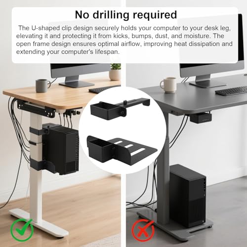 Under Desk PC Mount for Standing Desk, Heavy Duty Clamp-On Computer Tower Mount Adjustable Height & Width No Drilling CPU Holder