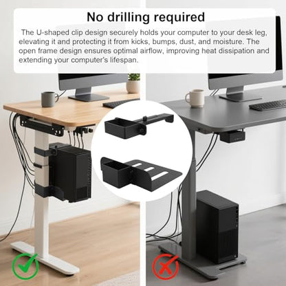Under Desk PC Mount for Standing Desk, Heavy Duty Clamp-On Computer Tower Mount Adjustable Height & Width No Drilling CPU Holder