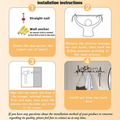 7-Hook Wall Mounted Coat Rack, Creative Note & Bicycle Design with Natural Seashell Decor, Heavy Duty Entryway Hanger for Hallway, Wall Decoration Bedroom, Includes Hardware and Adhesive - style: Creative Note