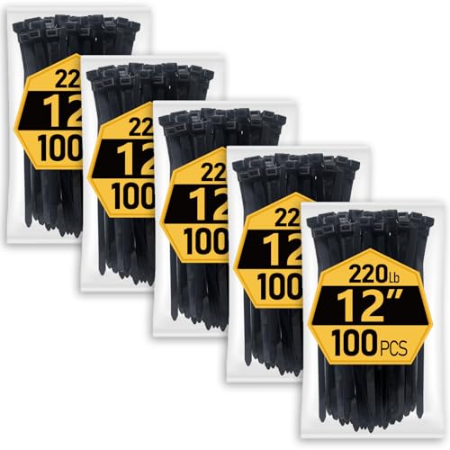 Zip Ties Heavy Duty 12 inch (500 Pack), Heavy Duty Cable Ties with 220 lb Tensile Strength for Outdoor Use, Black Wire Ties by ANOSON - size: 12"/500 pk (220 Lb)