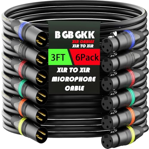 XLR Cables 3ft 6 Pack, Professional XLR Microphone Cable Male to Female, Gold-Plated 3-pin X L R Speaker Cable Balanced Mic Cable s, Multicolor - color: Multicolor, size: 3FT