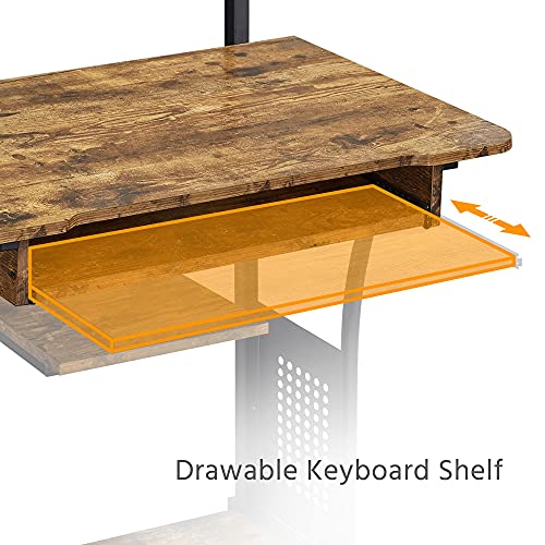 Yaheetech 3 Tiers Rolling Computer Desk with Keyboard Tray and Printer Shelf for Home Office, Mobile Computer Desk for Small Space, Retro Computer Table Compact PC Laptop Workstation, Rustic Brown - color: Rustic Brown