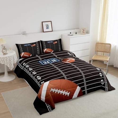 jejeloiu Football Comforter Set Full Size Kids Rugby Comforter for Boys Girls Teens Football Bedding Set Breathable Sports Theme Black Duvet Set Room Decor Quilt Set - color: Multi 12, size: Full