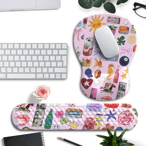 Cute Mousepad with Wrist Rest for Computer Keyboard Mouse Pad Ergonomic Pink Kawaii Mousepad, Best Desk Decor Office Girls Pink Desk 2-in-1 Wrist Support Mouse Pad, Soft Gel Material Anti Slip Bottom - color: Light Pink