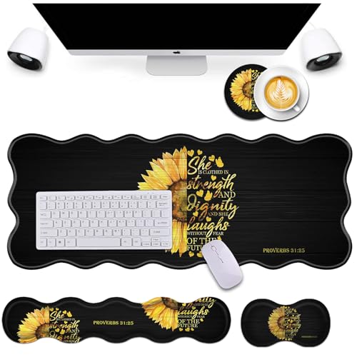 Bxgolkgd Desk Mat Set,Mouse Pad with Keyboard Wrist Rest & Mouse Wrist Rest,Wave-Shaped Design,Non-Slip Rubber Base,Ergonomic Desk Mat for Home,Office,Gaming,Quote Bible Verse Proverbs 31:25 - color: Quote Bible Verse Proverbs 31:25