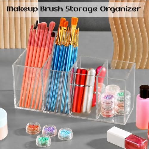 Pajean 4 Pack Acrylic Pencil Holder Back to School 4 Compartments Clear Pen Organizer Makeup Brush Holder Acrylic Pencil Organizer Cup for School Office Home Supplies Desk Accessories