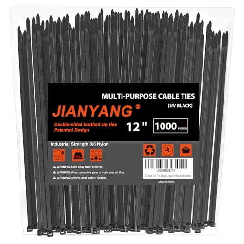 12 Inch Zip Ties Double Sided Toothed (Bulk 1000 Pack),100 LBS Tensile Strength Heavy Duty Cable Wire Ties With Self-Locking Adjustable More Durable Nylon Tie Wraps for Indoor Outdoor - size: 12 inch 1000 Pack （100 Lbs ）