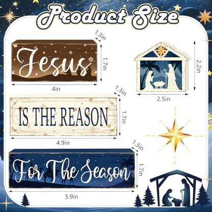 Britimes 4 Pcs Christmas Wooden Tiered Tray Decor Set, Nativity Scene Jesus Table Decor Rustic Farmhouse Holiday Wooden Coffee Table Centerpieces for Home Kitchen Office Decorations - style: Jesus Religious