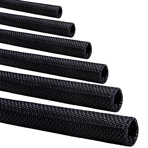 Split-Sleeve Wire Loom for High-Temperature Automotive Harness and Home Cable Management, 25ft - 1.5 inch Braided Cable Management Sleeve Cord Protector, Self-Wrapping Split Wire Loom - size: 1.5"
