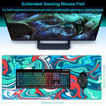 Canjoy Gaming Mouse Pad, Fluid Pattern Mouse Pad 35.4x15.7inch Large Extended Computer Mouse Mat Keyboard Full Desk Mousepad for Gaming, Office, Home - color: Blue-Red Fluid, size: 900*400mm
