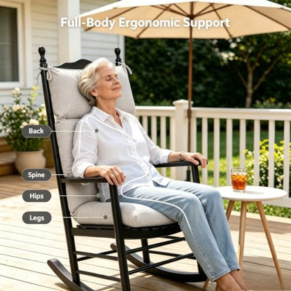 QILLOWAY Outdoor Rocking Chair Cushions Set of 2, 100% Polyester Waterproof Patio Rocking Chair Cushion, High Back Weatherproof Chair Pad for Adirondack & Outdoor Furniture, Tan,Grey - color: Tan/Grey