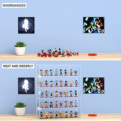 AITEE Acrylic Display Case, Display Cabinet for Mini Funko Pop Figures, Dust-Proof Clear Wall Mounted or Desktop 5 Layer Storage Mini Toys/Rock Stone, Each Compartment: 15 7/10”L x 3 2/5”W x3 4/5”H - size: 5-Layer