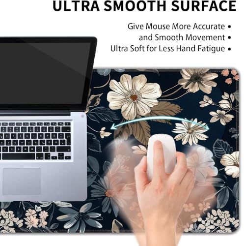 Dark Flower Large Mouse Pad,Gaming Keyboard Desk Pad,Extended Mouse Mat Non-Slip Rubber Base with Stitched Edges for Office Game Home XXL 35.4"x15.7" - color: Dark Flower, size: 35.4L x 15.7W inches