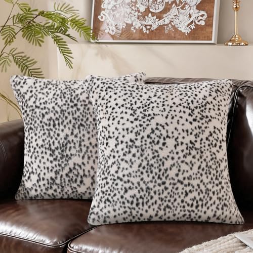 SYSLOON Faux Fur Cheetah Print Pillow Covers 18x18 Inch Set of 2, Leopard Print Decorative Pillow Covers Home Decor for Living Room Sofa & Bed, Cream - color: Cream, size: 18" x 18" (Pack of 2)