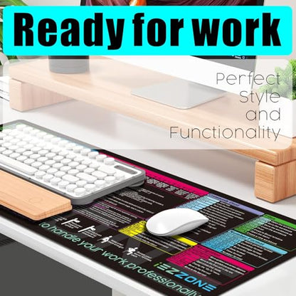 Excel Shortcut Keys Mouse Pad|Excel Cheat Sheet Desk Pad - Large XL Cheat Sheet Gaming Mouse pad | PC Office Spreadsheet Keyboard Mat | Non-Slip Stitched Edge (Black)