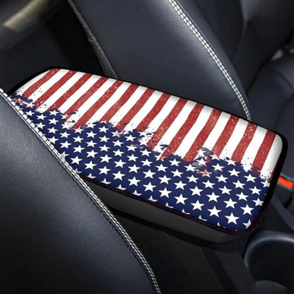 Wanyint Car Center Console Cover, 4th of July Patriotic Armrest Cover Auto Armrest Cushion Seat Box Pad Unversal Fit for Most Trucks SUV Sedans, American Flag Splatter - color: American Flag Splatter