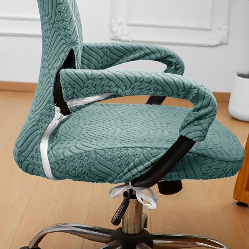 Green Office Chair Cover with Armrest Cover 18Inch Wide Stretch Jacquard Patterned Small Desk Computer Chair Covers with Long Zipper Arm Slipcovers Washable - color: Jacquard L-sage Green, size: Small