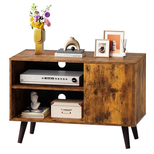 WLIVE TV Stand for 40 Inch TVs, Small Entertainment Center with Storage Cabinet, Mid-Century Modern TV Stands for Living Room and Bedroom, 32" TV Console, Brown - color: Rustic Brown, size: 32 Inch