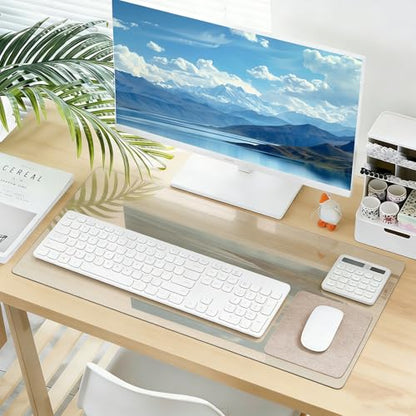 Large Clear Desk Mat, 36"x16", Office Desk Protector | Anti-Slip, Waterproof, Scratch Resistant, Safe Round Edge, Odorless, Easy Clean, Prevents Vanity Cosmetics & Pet Bowl stains - size: 36" x 16"
