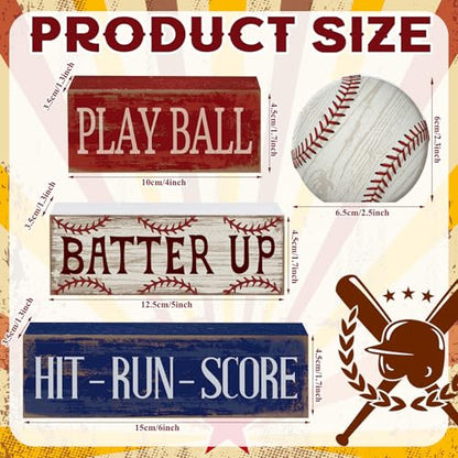 Yuntau 4 Pcs Baseball Decorations Sport Stacked Wooden Sign Baseball Centerpieces for Tables Tiered Tray Decor Decorative Block Sign for Summer Nights Boys Room Shelf Fans Coffee Gifts - style: Baseball
