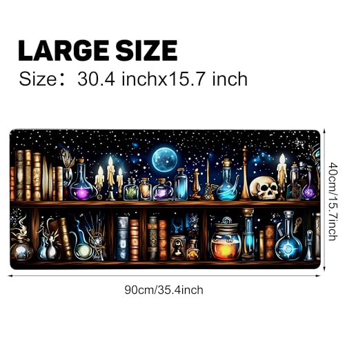 Magic School Witch Apothecary Skull Gaming Mouse Pad 35.4 x 15.7 Inches with Non-Slip Rubber Base, Smooth Cloth Surface Desk Keyboard Mat for Computer, PC, Laptop, Desktop - color: Magic School Witch Apothecary Skull