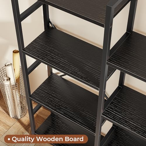 SUPERJARE Triple Bookshelf, Bookcase with 11 Open Display Shelves, Wide Book Shelf Book Case for Home & Office, 4 Tier, Black - color: Black, size: 4 Tier