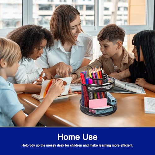 Comix 360° Rotating Pen Holder for Desk, 9 Compartments Office Desk Organizer, Black Mesh Metal Pencil Holder Cup for Office Home School - color: B2051