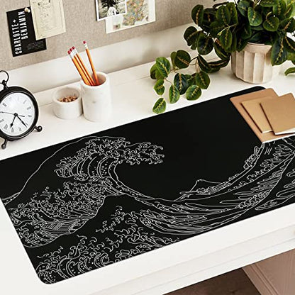 iCasso Mousepad, Gaming Mouse Pad, XXL Large Desk Mat, Big Rubber Base Mouse Mat with Stitched Edges, Computer Keyboard Desk Pad for Work, Game, Office, Home - Black Wave of Kanagawa - color: Black Wave of Kanagawa