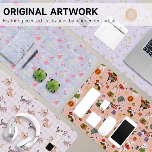 AUPET PU Leather Desk Pad Protector Blotter, Animal 35 x 17in Large Mouse Pad,Cute Office Desk Mat,Waterproof Non-Slip Desk Writing Drawing Pad for Office Home Game (Cute Pastel Cat) - color: Cute Pastel Cat