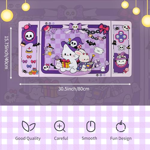 PERFECTSIGHT Cute Cat Desk Pad Kawaii Kitty Desk Mat, Large Gaming Mouse Pad, Funny Halloween Deskmat Mousepad, Anime Laptop Keyboard Pad Office Home Decor for Women Girls, Purple - color: Purple
