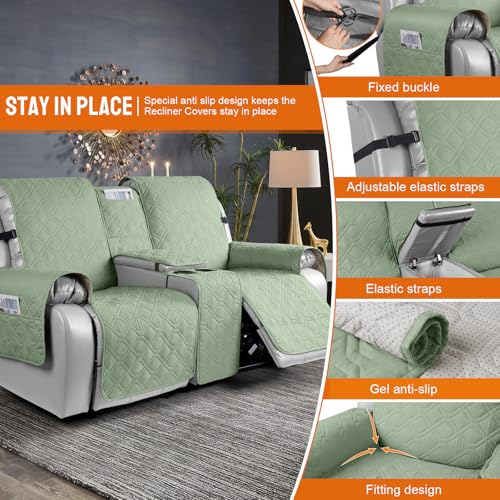 VANSOFY Loveseat Recliner Cover with Console 100% Waterproof Sofa Slipcovers Non-Slip Reclining Couch Cover Split Sofa Covers Furniture Protector for Pets, Dogs(Light Green) - color: Light Green